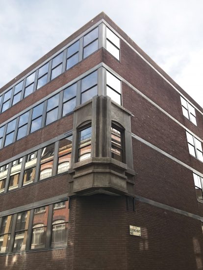 Test panel on Greville Street facade of office block by Groupwork