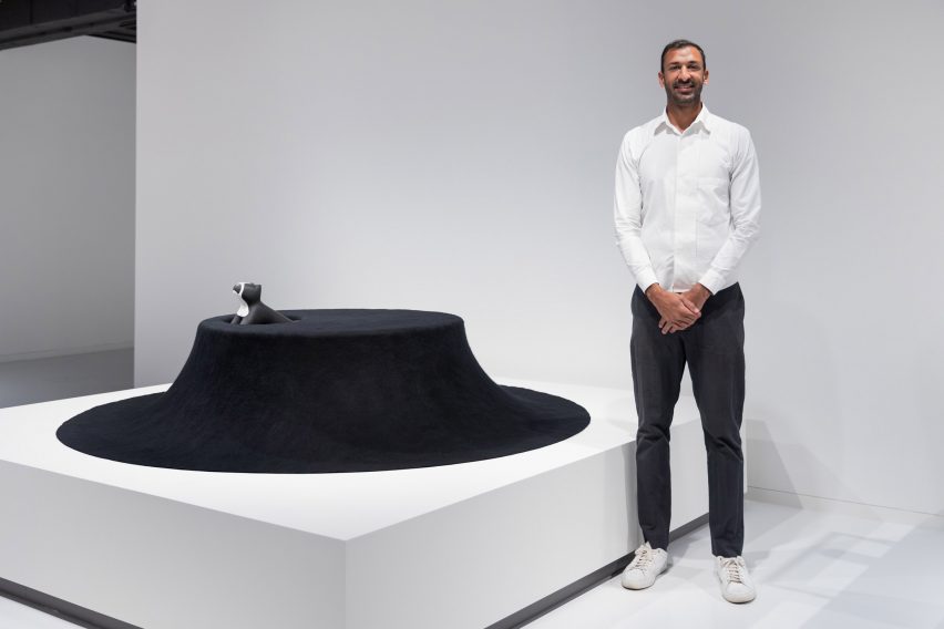 I See You black felt table by Asif Khan for Archtecture for Dogs at Japan House London