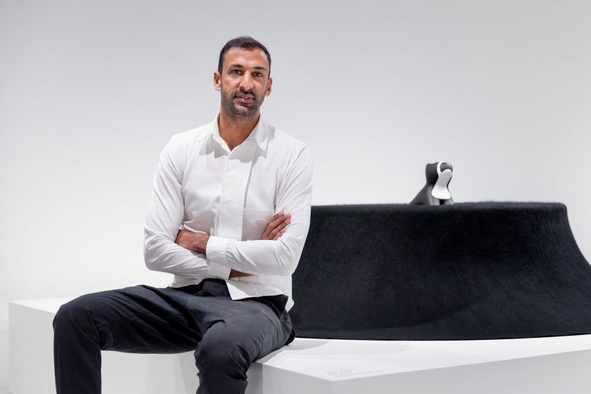 I See You black felt table by Asif Khan for Archtecture for Dogs at Japan House London