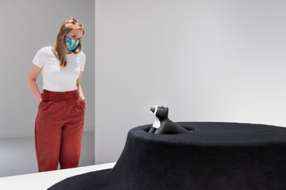 I See You black felt table by Asif Khan for Archtecture for Dogs at Japan House London