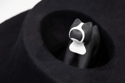 I See You black felt table by Asif Khan for Archtecture for Dogs at Japan House London
