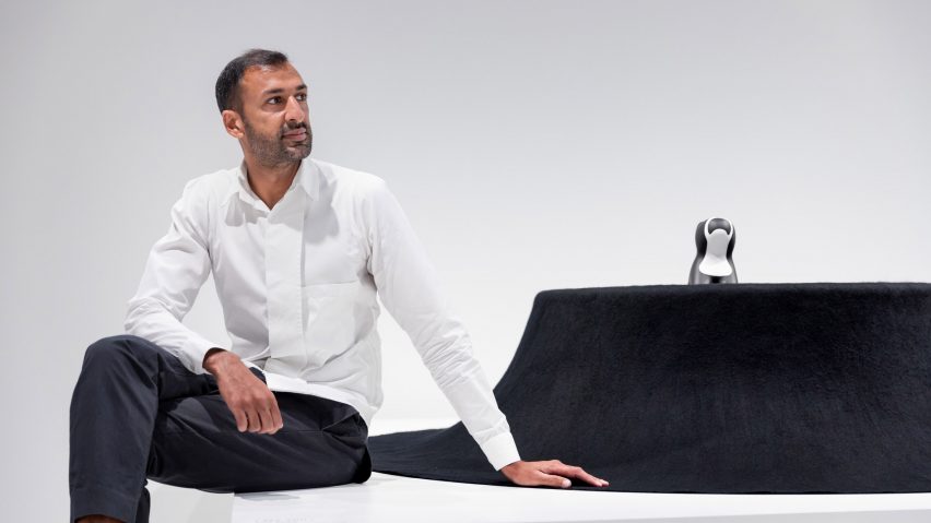 I See You black felt table by Asif Khan for Archtecture for Dogs at Japan House London