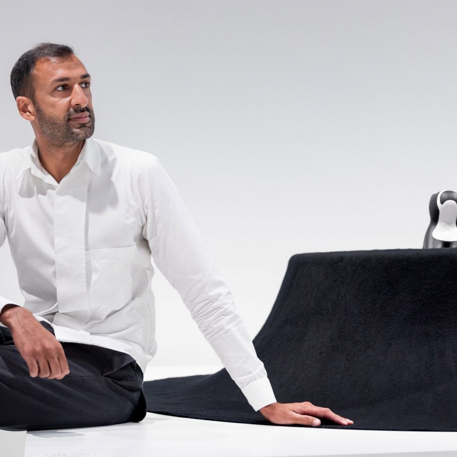 I See You black felt table by Asif Khan for Archtecture for Dogs at Japan House London