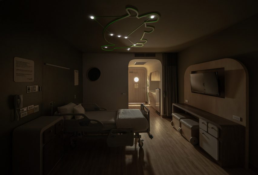 Night lights in children's hospital with interior design by Integrated Field