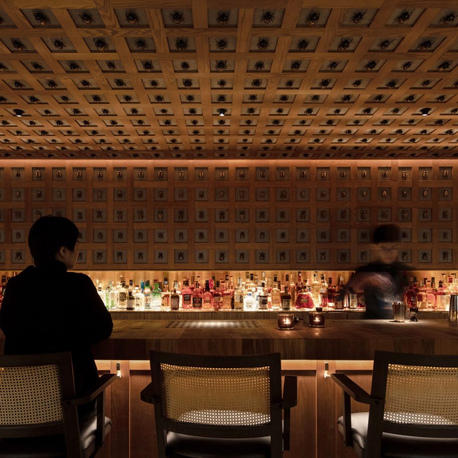 Beetles cover the walls and ceiling of J Boroski bar in Shanghai by Atelier XY