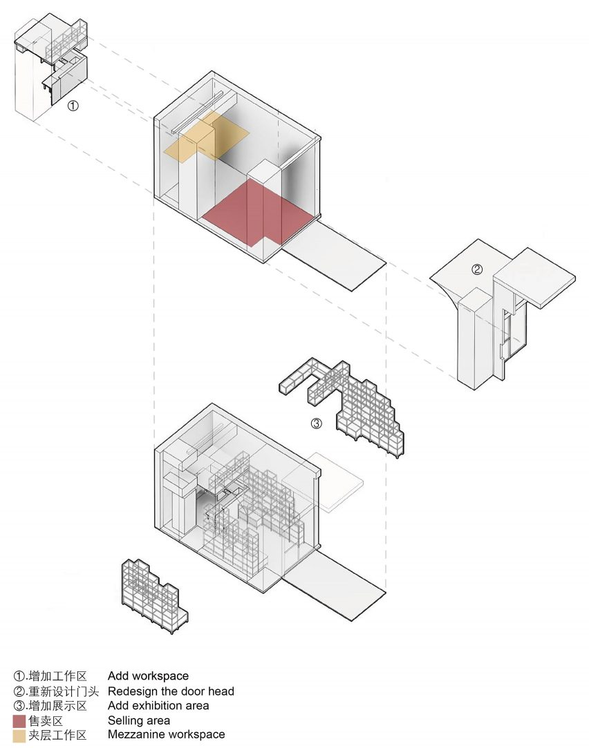 Plans for Joys micro cafe in Shenzhen by Onexn Architects