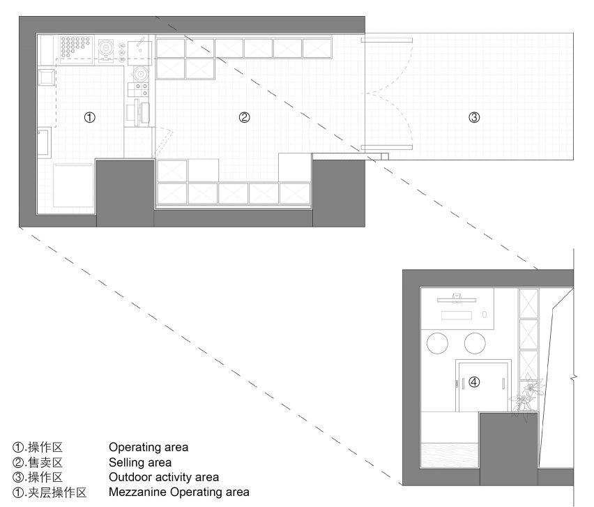 Plans for Joys micro cafe in Shenzhen by Onexn Architects
