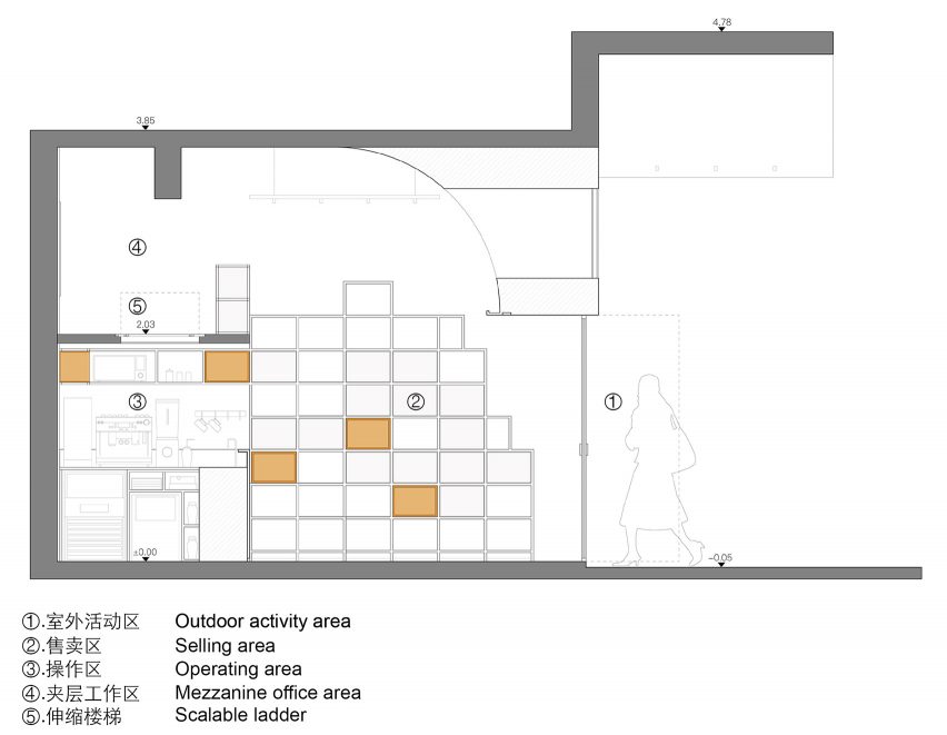 Plans for Joys micro cafe in Shenzhen by Onexn Architects