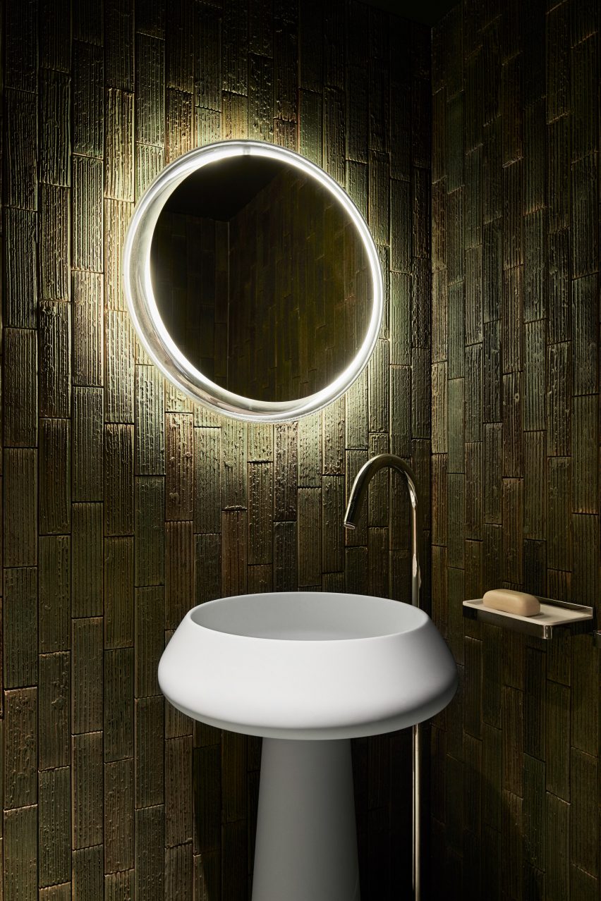 Japanese Inax tiles in bathroom in Kew Residence by John Wardle Architects in Melbourne, Australia