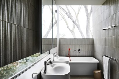 Japanese Inax tiles in bathroom in Kew Residence by John Wardle Architects in Melbourne, Australia