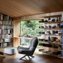 Study lined with wood in Kew Residence by John Wardle Architects in Melbourne, Australia