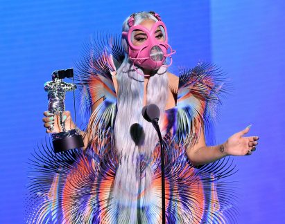 Lady Gaga in Iris van Herpen and Cecilio Castrillo face mask