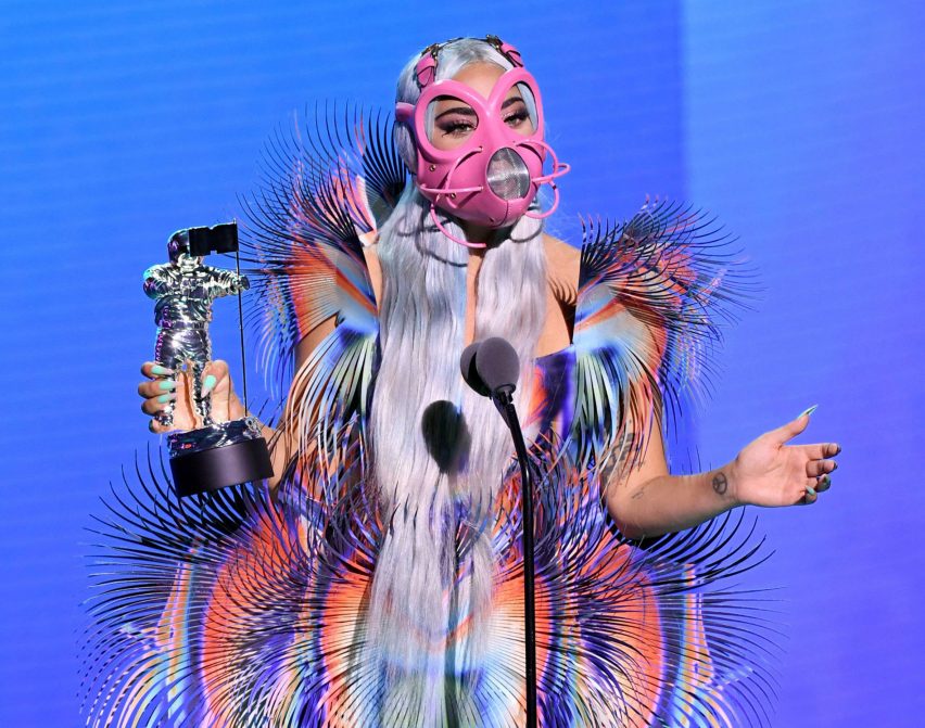 Lady Gaga in Iris van Herpen and Cecilio Castrillo face mask