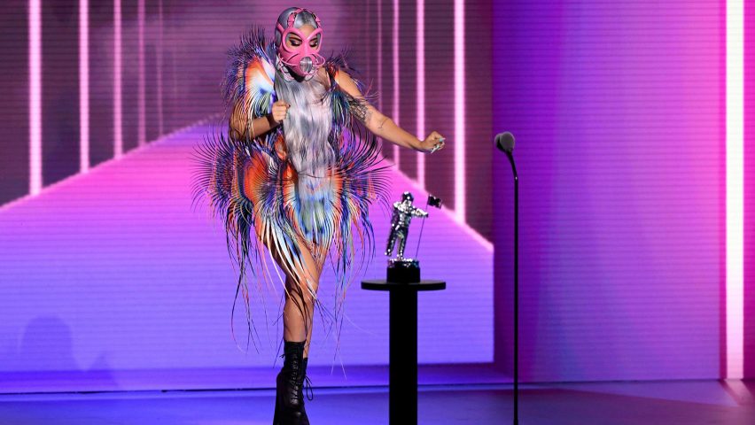 Lady Gaga in Iris van Herpen and Cecilio Castrillo face mask