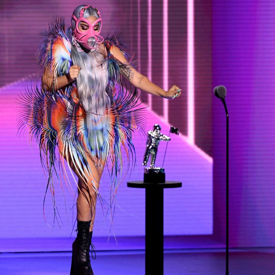 Lady Gaga in Iris van Herpen and Cecilio Castrillo face mask