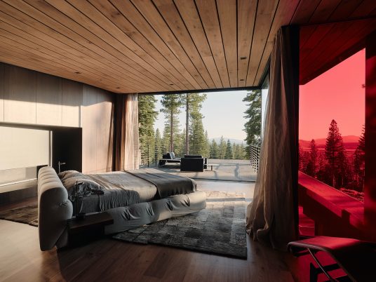 Top-level bedroom suite in Lookout House by Faulkner Architects