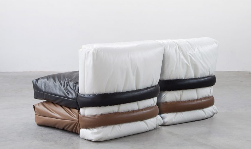 Muller Van Severen designs Pillow Sofa based on Kassl Edition's padded Pillow Bag