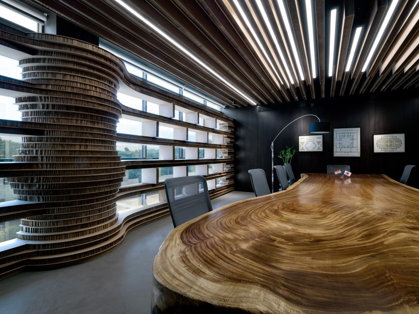 Meeting room of Walls of of Office in Cardboard by Studio VDGA in Pune, India