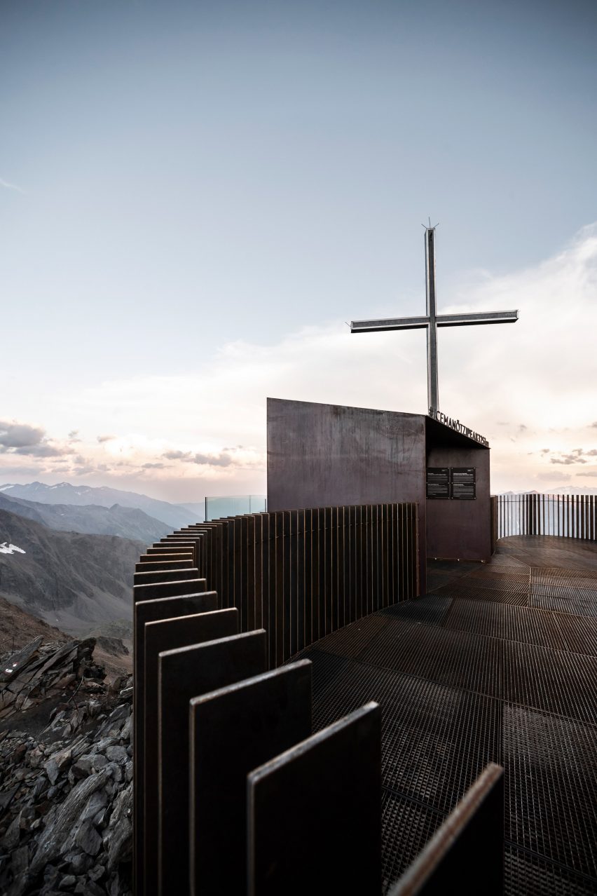 Summit cross of Otzi Peak 3251m viewpoint by Netowrk of Architecture in South Tyrol