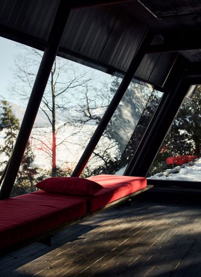 Seating inside Prism House + Room by Smiljan Radić