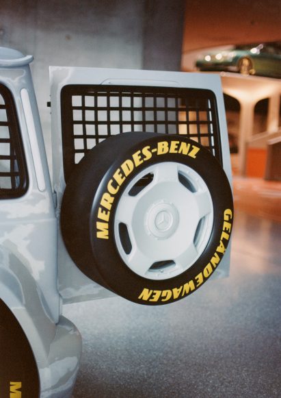Rear door and spare wheel of Project Geländewagen by Virgil Abloh and Mercedes Benz