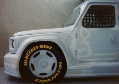 Exterior and wheel of Project Geländewagen car by Virgil Abloh and Mercedes Benz