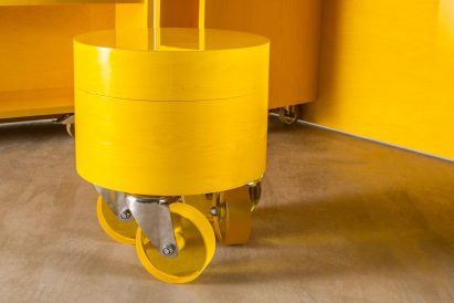 The cyclindrical stool in Sabine Marcelis's Candy Cubicle desk