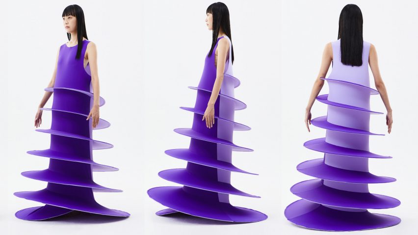 Purple A-line dress from Sun Woo's In Between collection