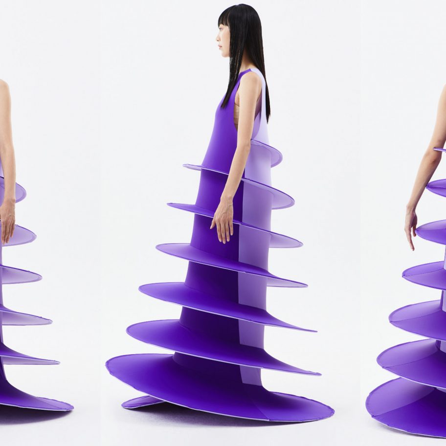 Purple A-line dress from Sun Woo's In Between collection