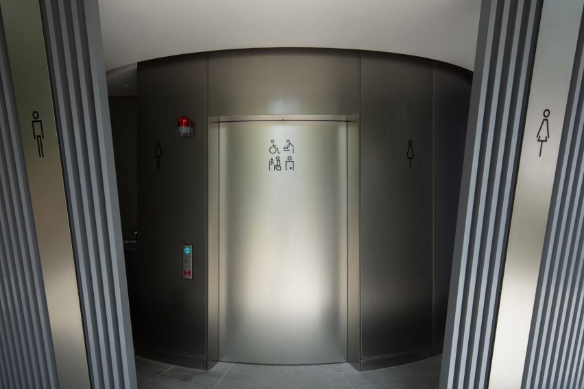 Toilet door at Tadao Ando's toilet in Jingu-Dori Park, Tokyo