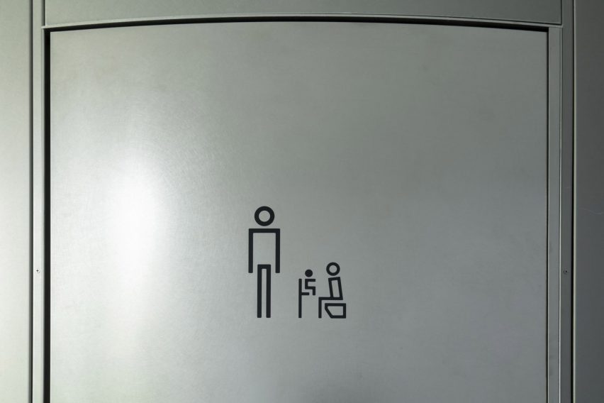 Signage at Tadao Ando's toilet in Jingu-Dori Park, Tokyo