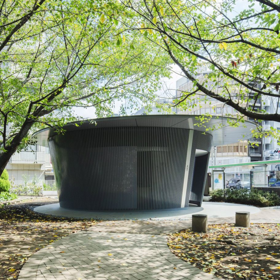 Circular toilet by Tadao Ando in Jingu-Dori Park as part of Tokyo Toilet project