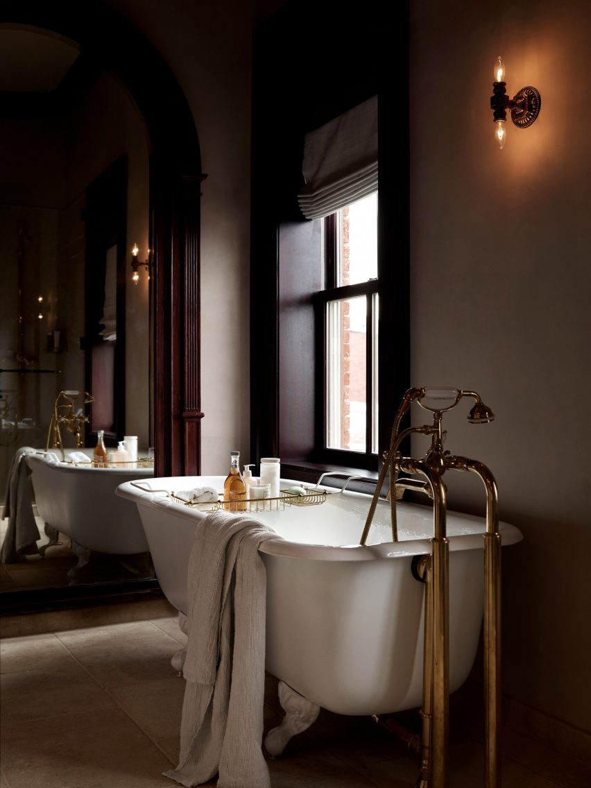 Bathrooms inside The Maker Hotel in Hudson, New York