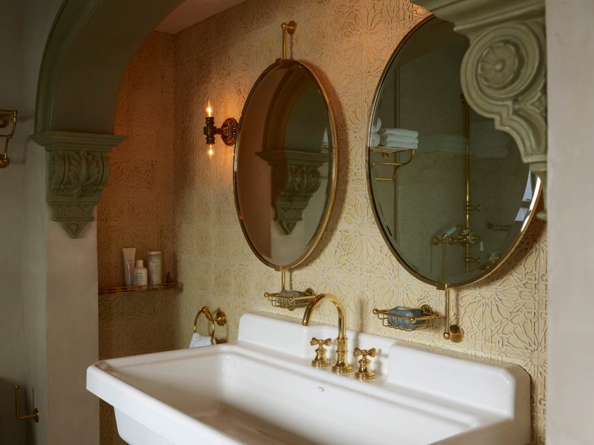 Bathrooms inside The Maker Hotel in Hudson, New York
