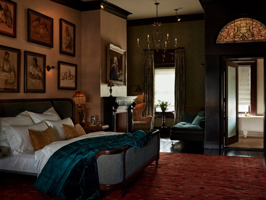 Bedrooms inside The Maker Hotel in Hudson, New York