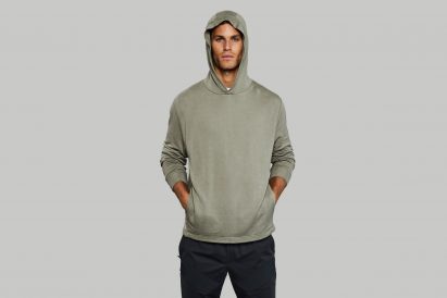 Plant and Pomegranate Hoodie that you can compost in your garden by Vollebak