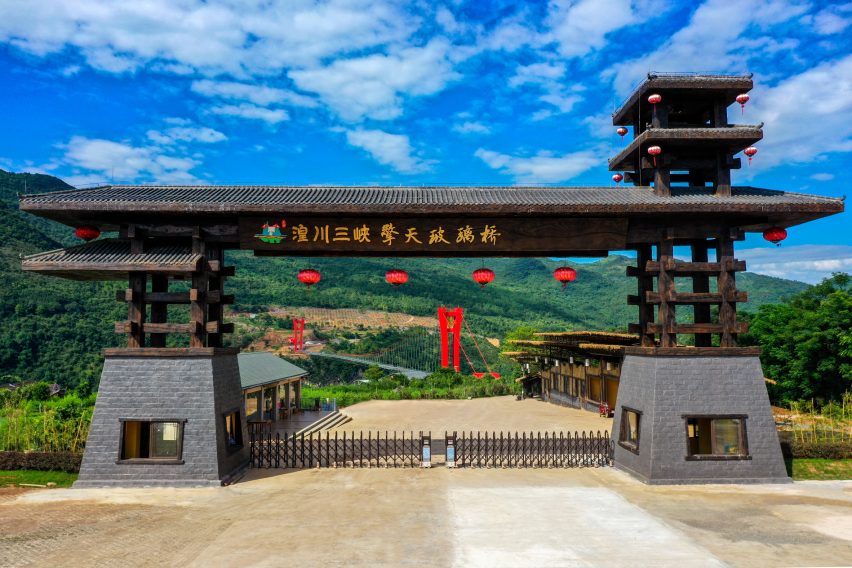 World's longest glass-bottomed bridge in Huangchuan Three Gorges Scenic Area in southern China