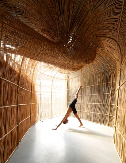 Rattan yoga pods at Vikasa studio in Bangkok