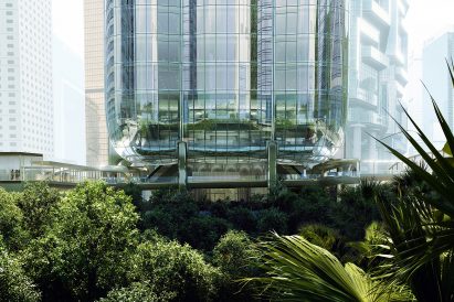 Hong Kong skyscraper raised above ground