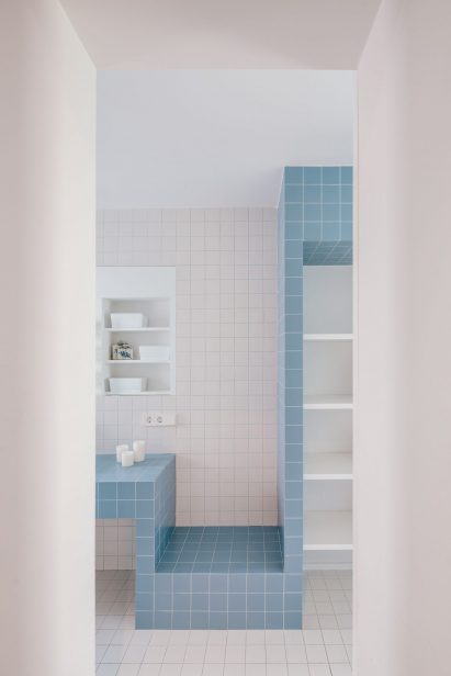 White and blue filed bathroom