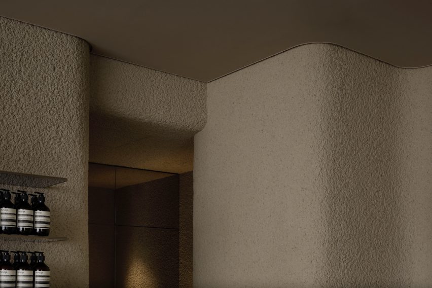 Aesop in Shinjuku features plaster walls and steel fixtures