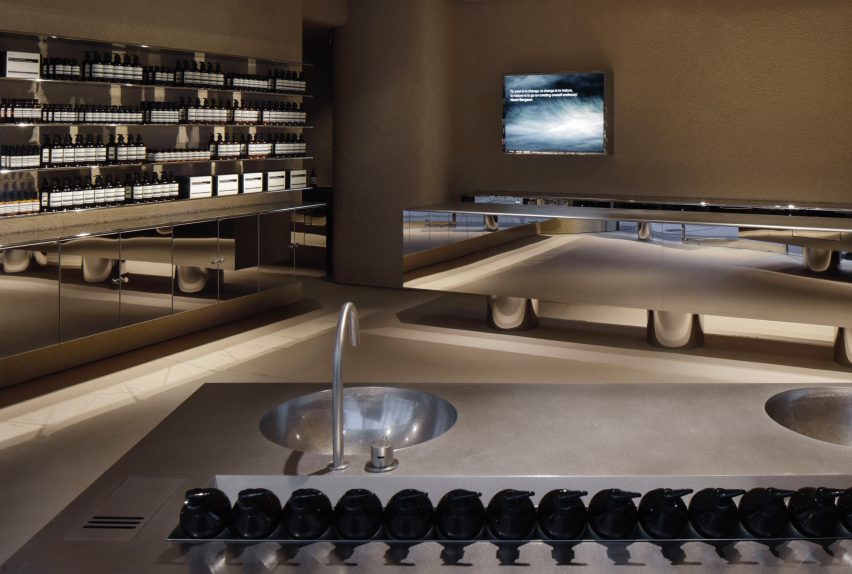 Aesop in Shinjuku features plaster walls and steel fixtures