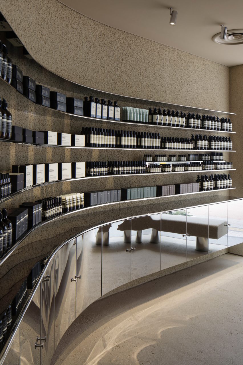 Aesop in Shinjuku features plaster walls and steel fixtures