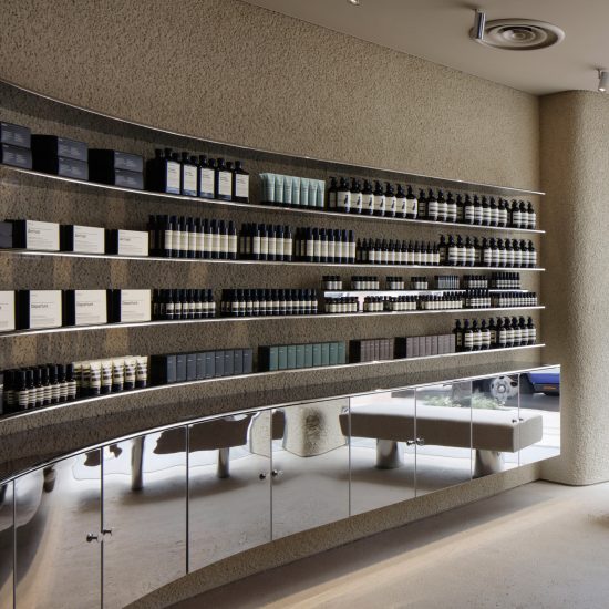 Aesop in Shinjuku features plaster walls and steel fixtures