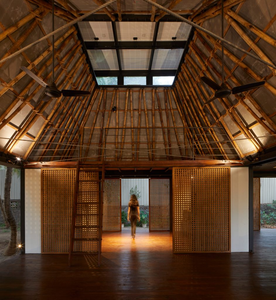 Bamboo roof of Mumbai Artist Retreat by Architecture Brio in Alibag, India