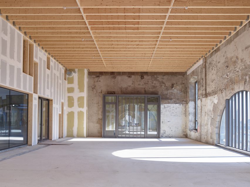 Wooden ceiling at Ateliers des Capucins by Atelier L2