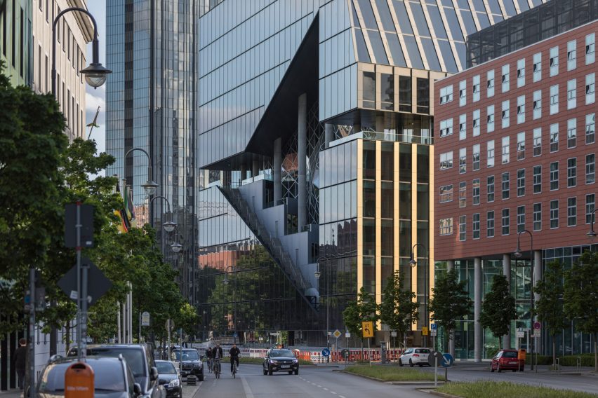 Exterior of Axel Springer building by OMA in Berlin, Germany