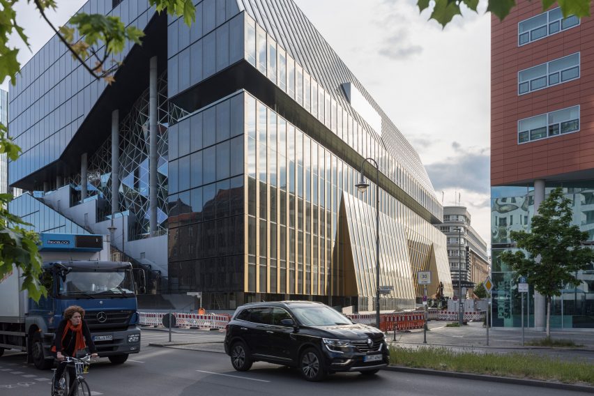 Exterior of Axel Springer building by OMA in Berlin, Germany