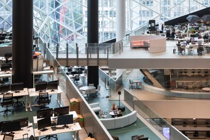 Interior of Axel Springer building by OMA in Berlin, Germany
