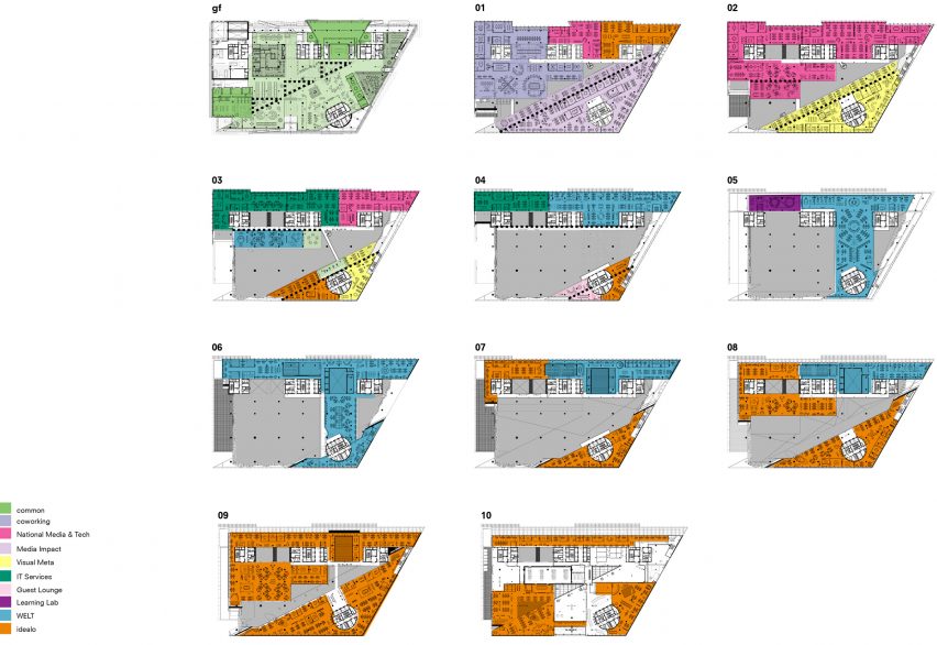 Drawings of Axel Springer building by OMA in Berlin, Germany